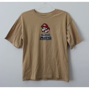Super Mario Bros Nintendo Boys YOUTH Tan T-shirt Size 14/16 Pre-Owned